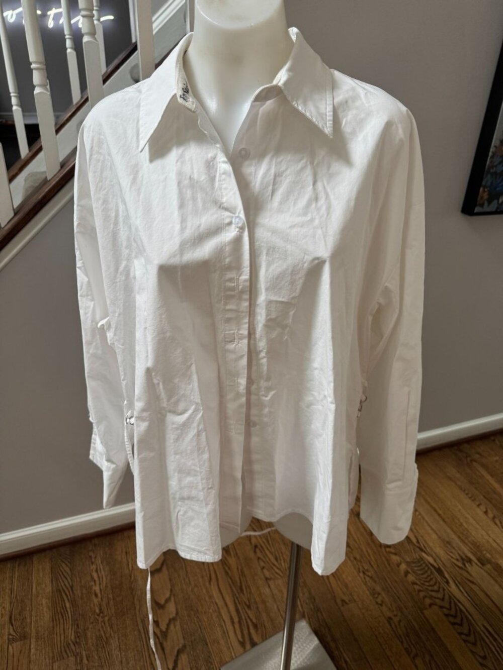 En Saison White Lace Up Detail Cotton Shirt Size Large